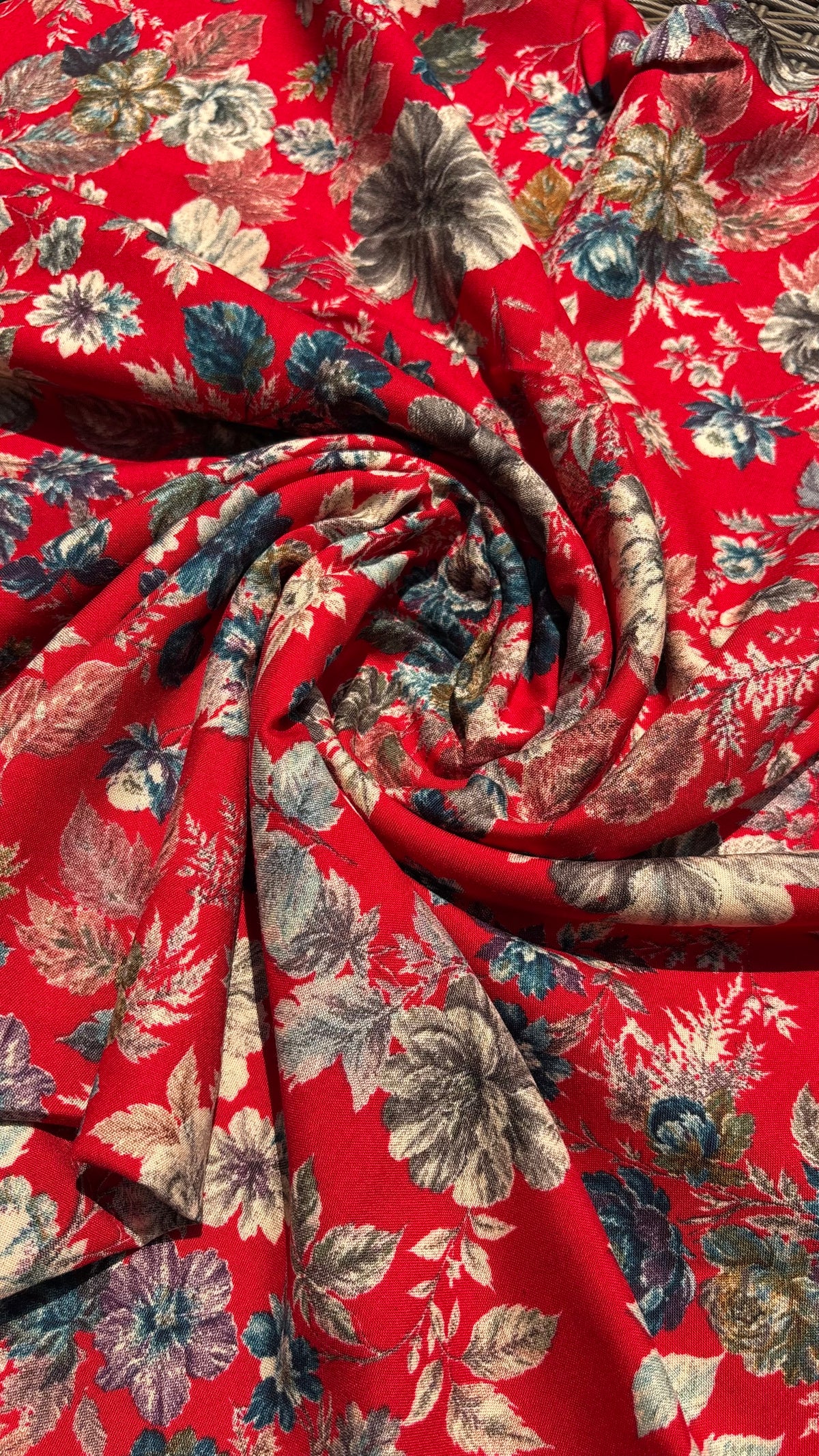 Red Floral Printed Rayon Fabric