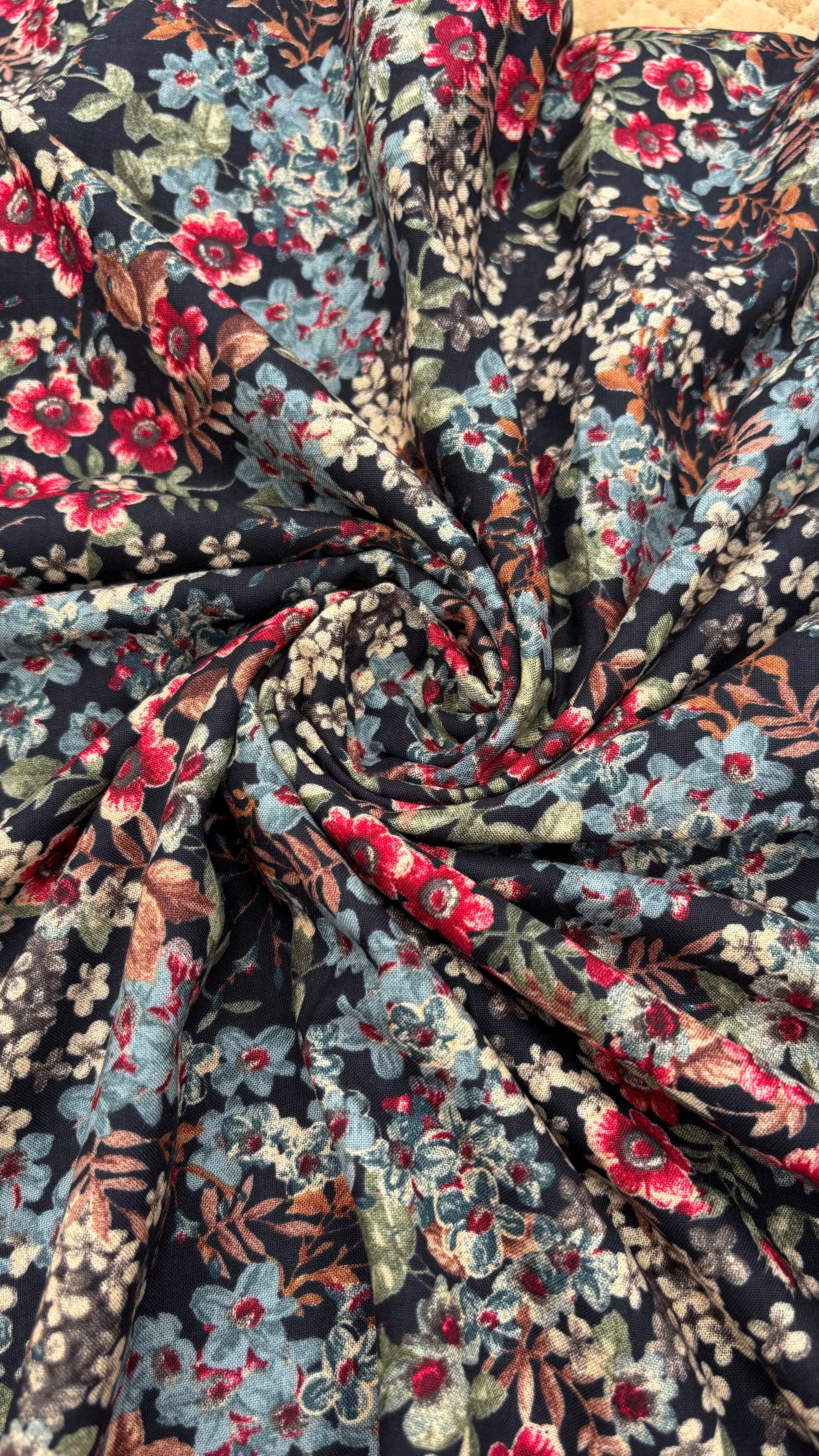 Black Muslin Floral Fabric Sterling House