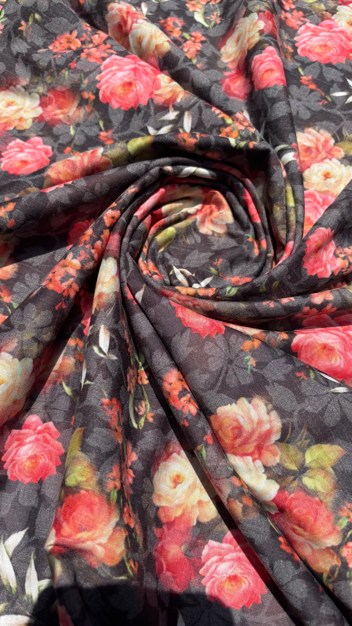Charcoal Floral Printed Fabric Sterling House