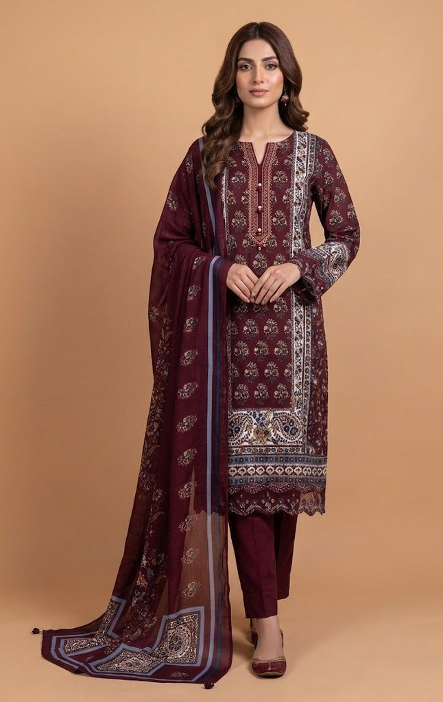 Anokhi Wine   Cotton Unstitched Suit set