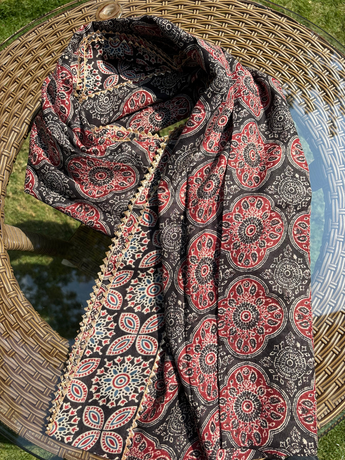 Black Geometric Block Printed Dupatta Sterling House