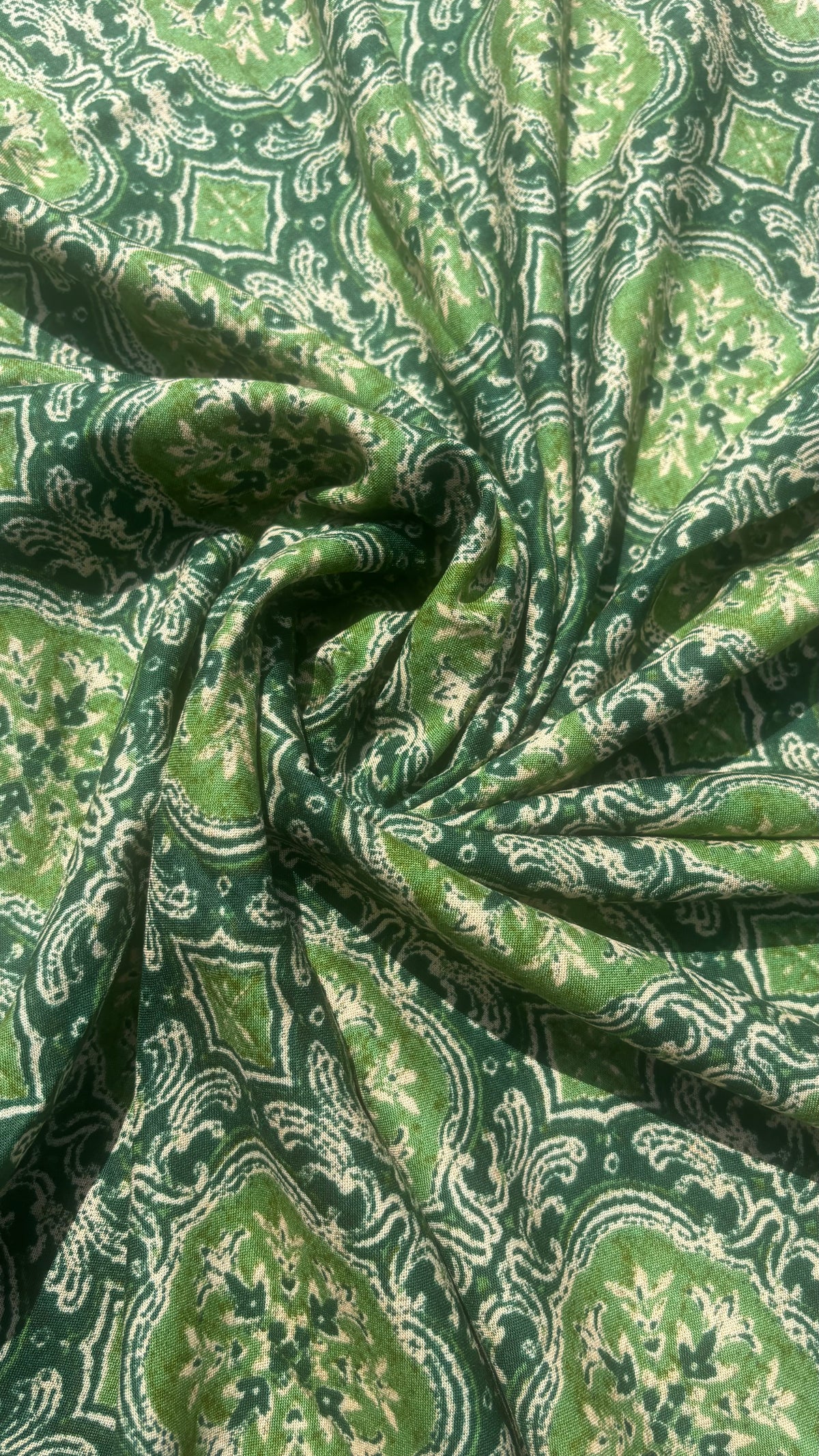 Rayon Green Printed Fabric Sterling House