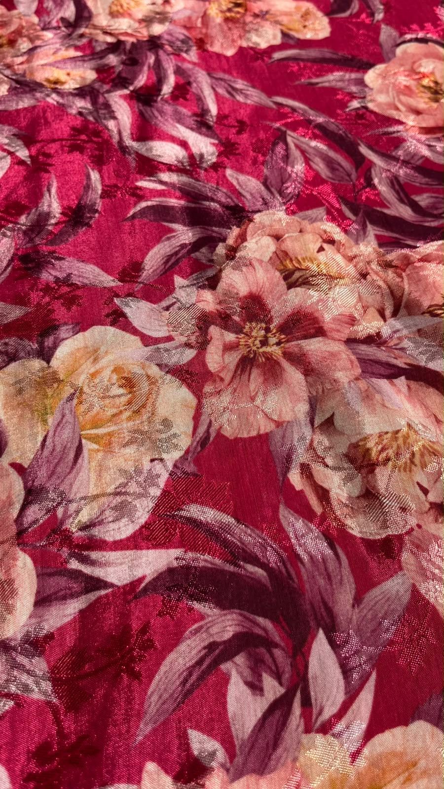 Red Floral Crepe Jacquard Fabric