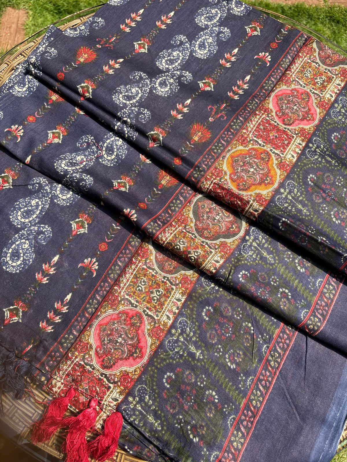 Navy Blue Printed Cotton Dupatta Sterling House