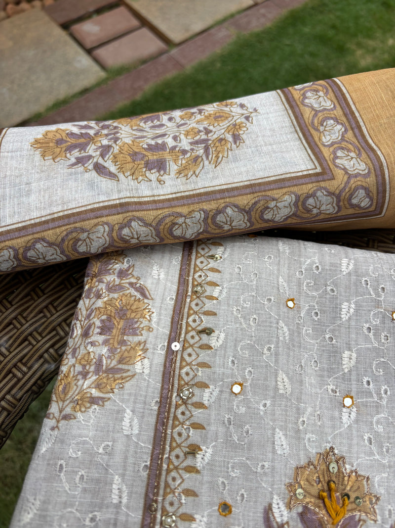 Linen Chanderi Yellow Unstitched Suit Set Sterling House