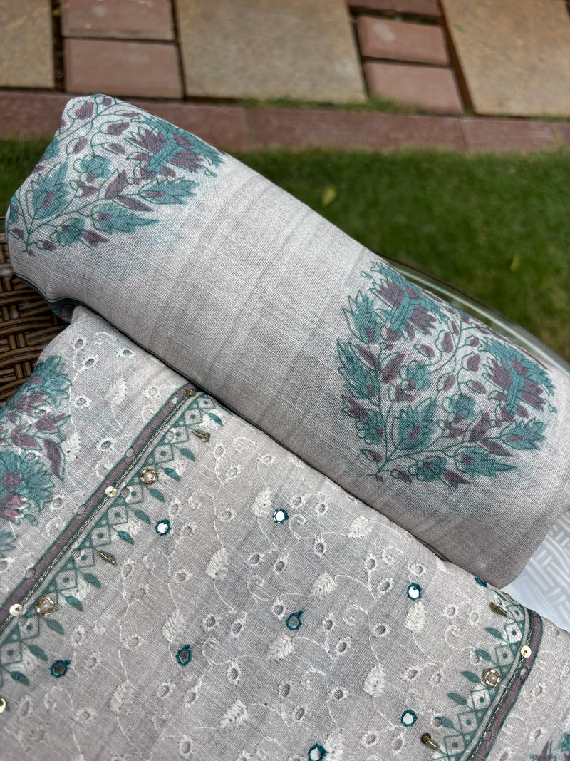 Linen Chanderi Unstitched Suit Set Sterling House