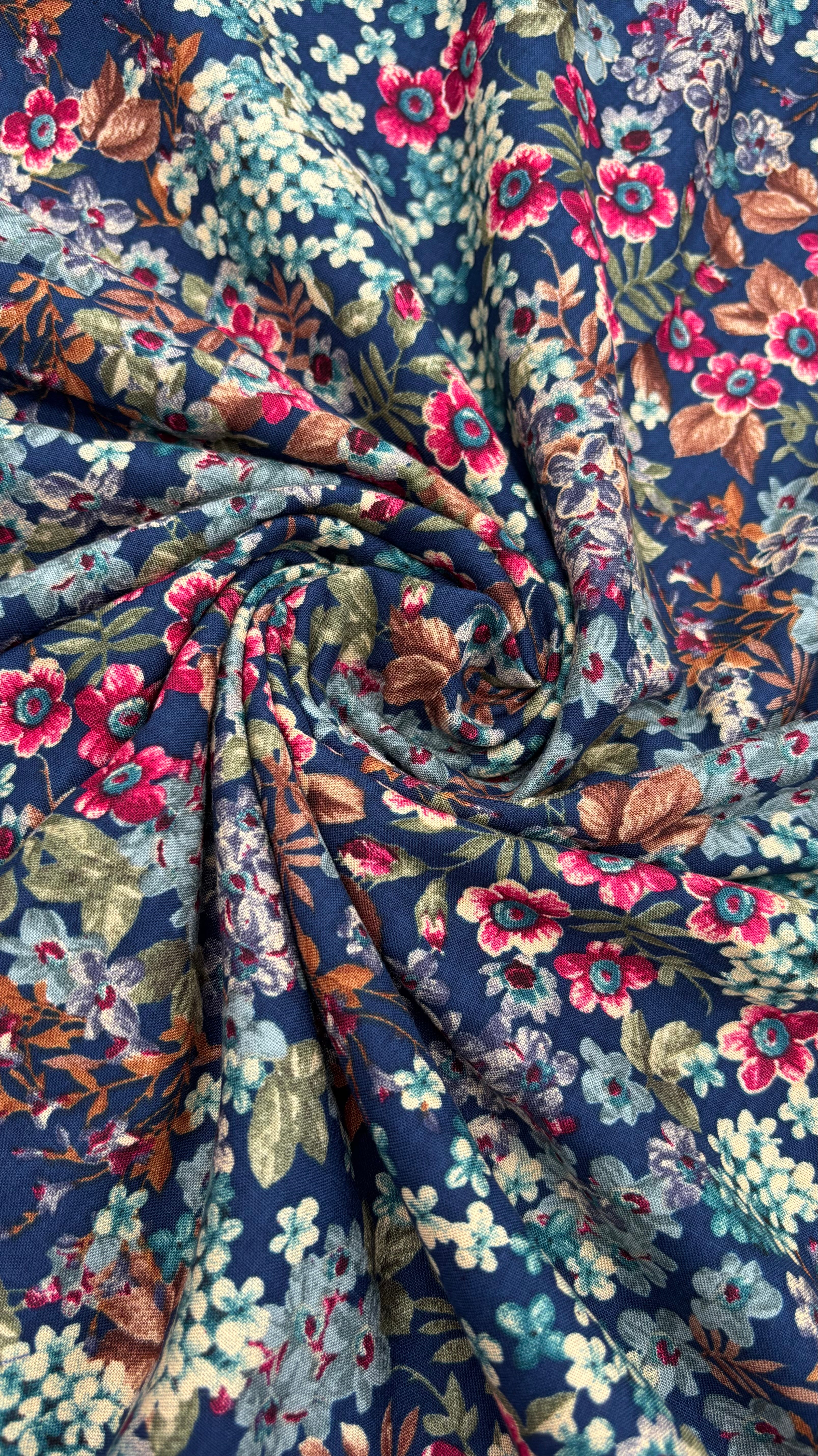 Deep Blue Muslin Floral Fabric Sterling House