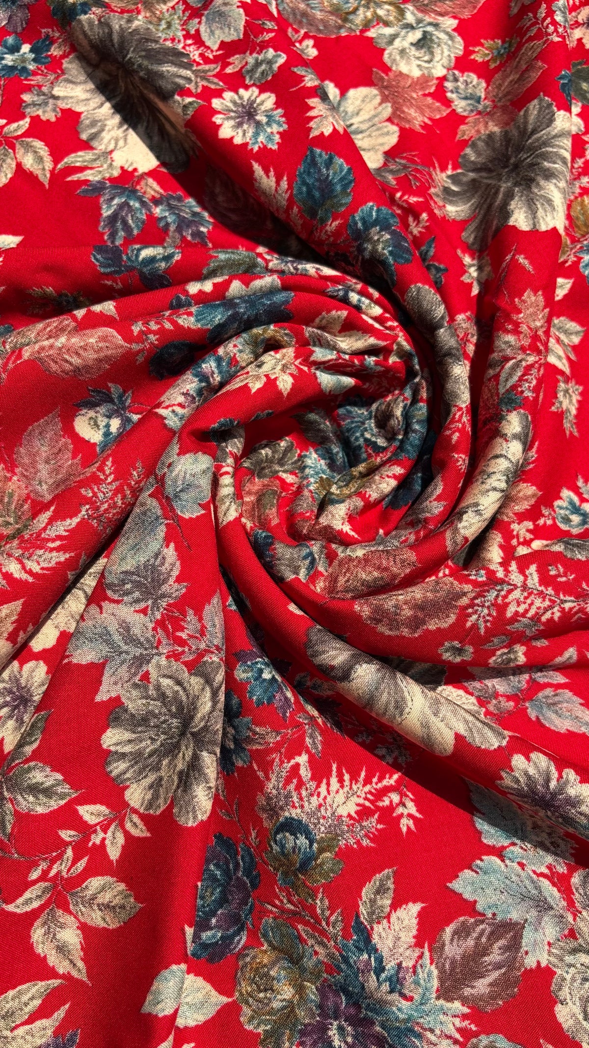 Red Floral Printed Rayon Fabric