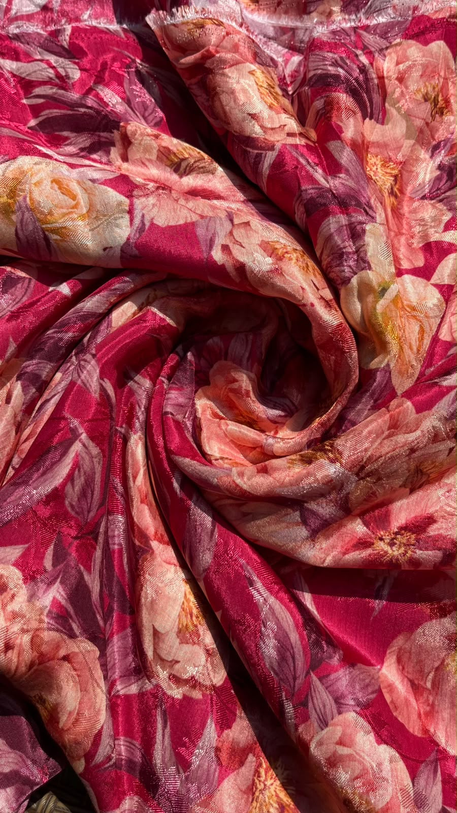 Red Floral Crepe Jacquard Fabric