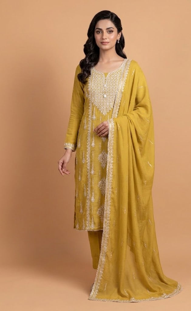 Luxe Mustard Muslin Unstitched suit