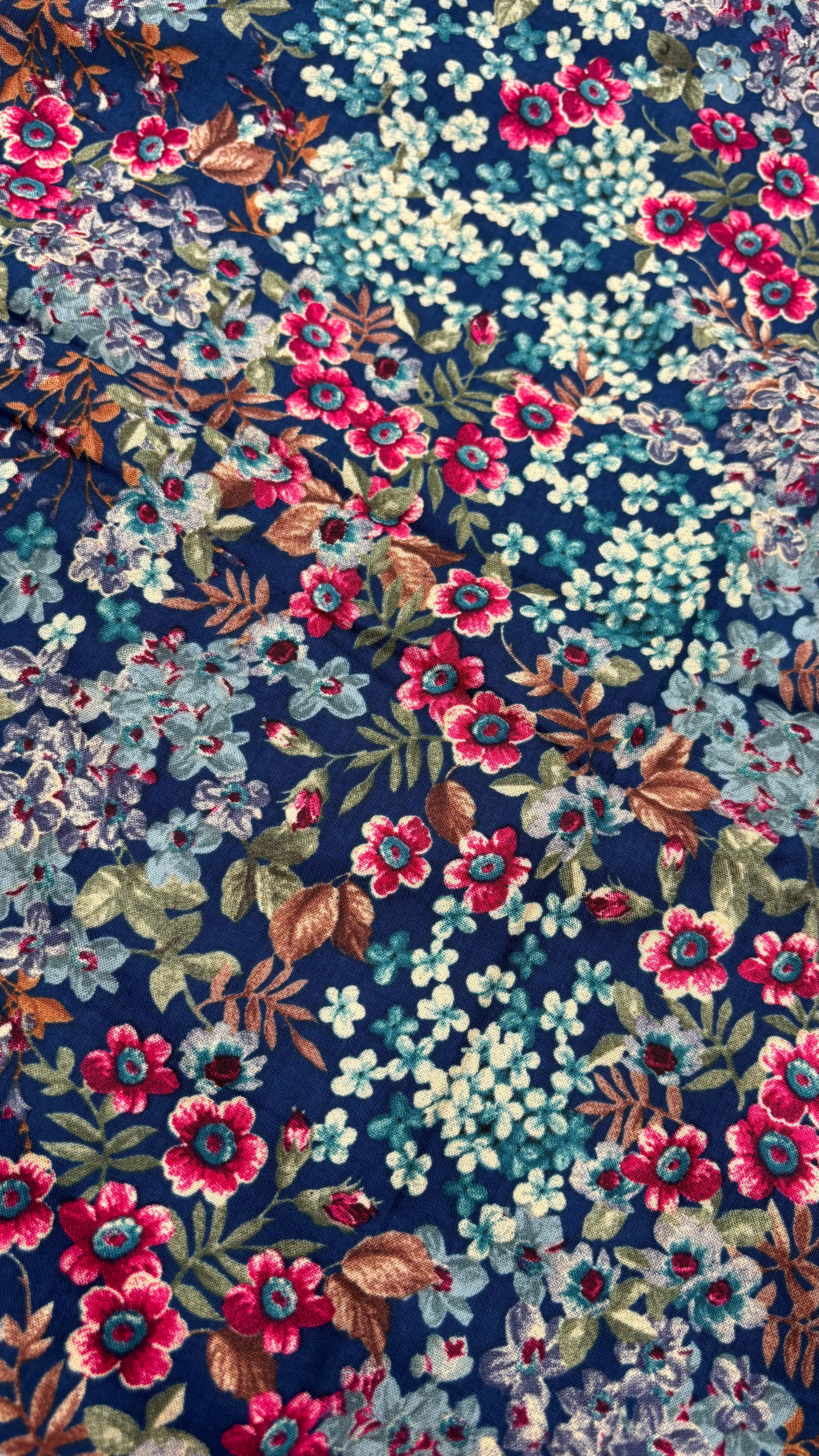 Deep Blue Muslin Floral Fabric Sterling House