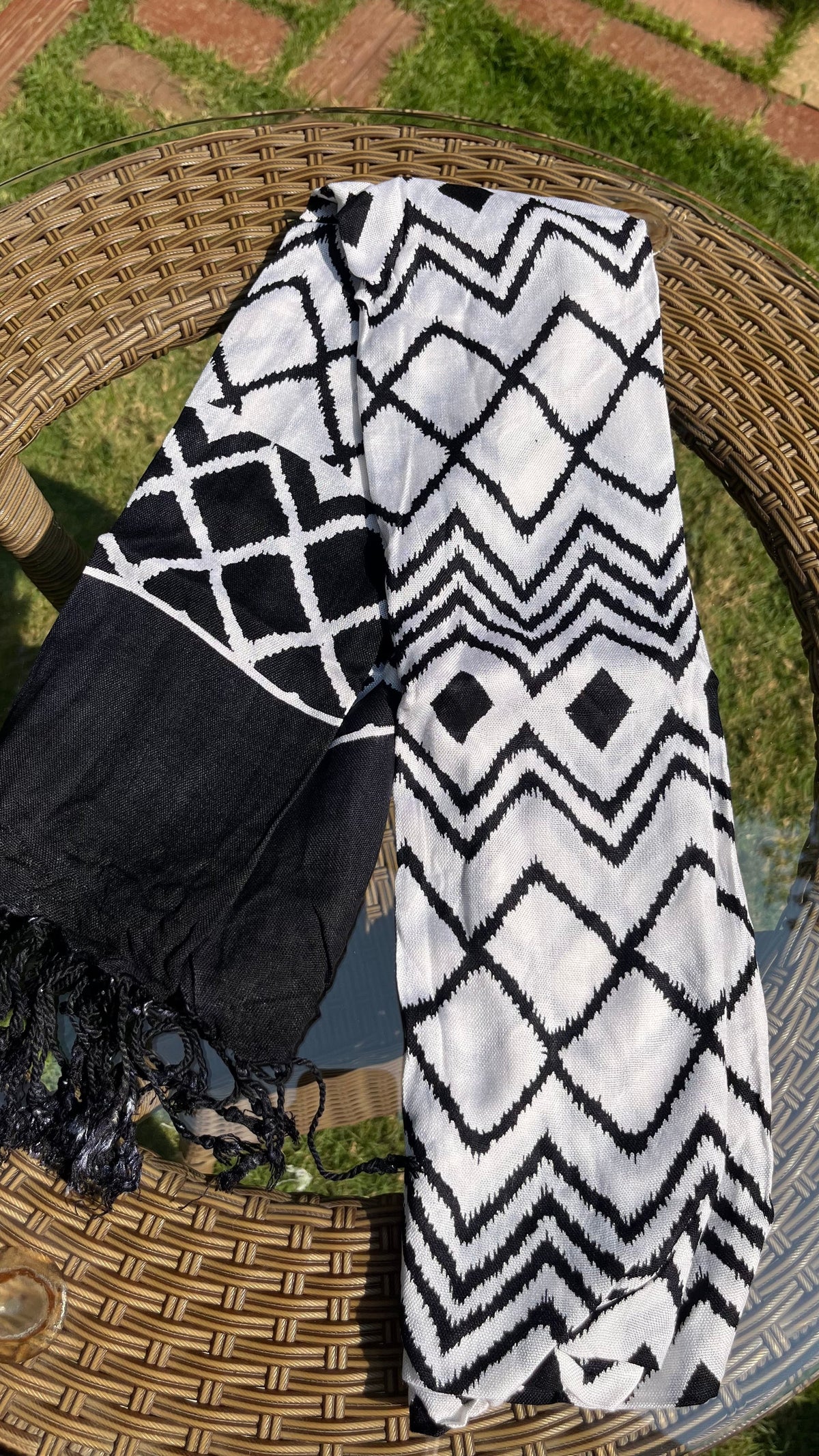 Black & White Geometric Printed Cotton Dupatta Sterling House