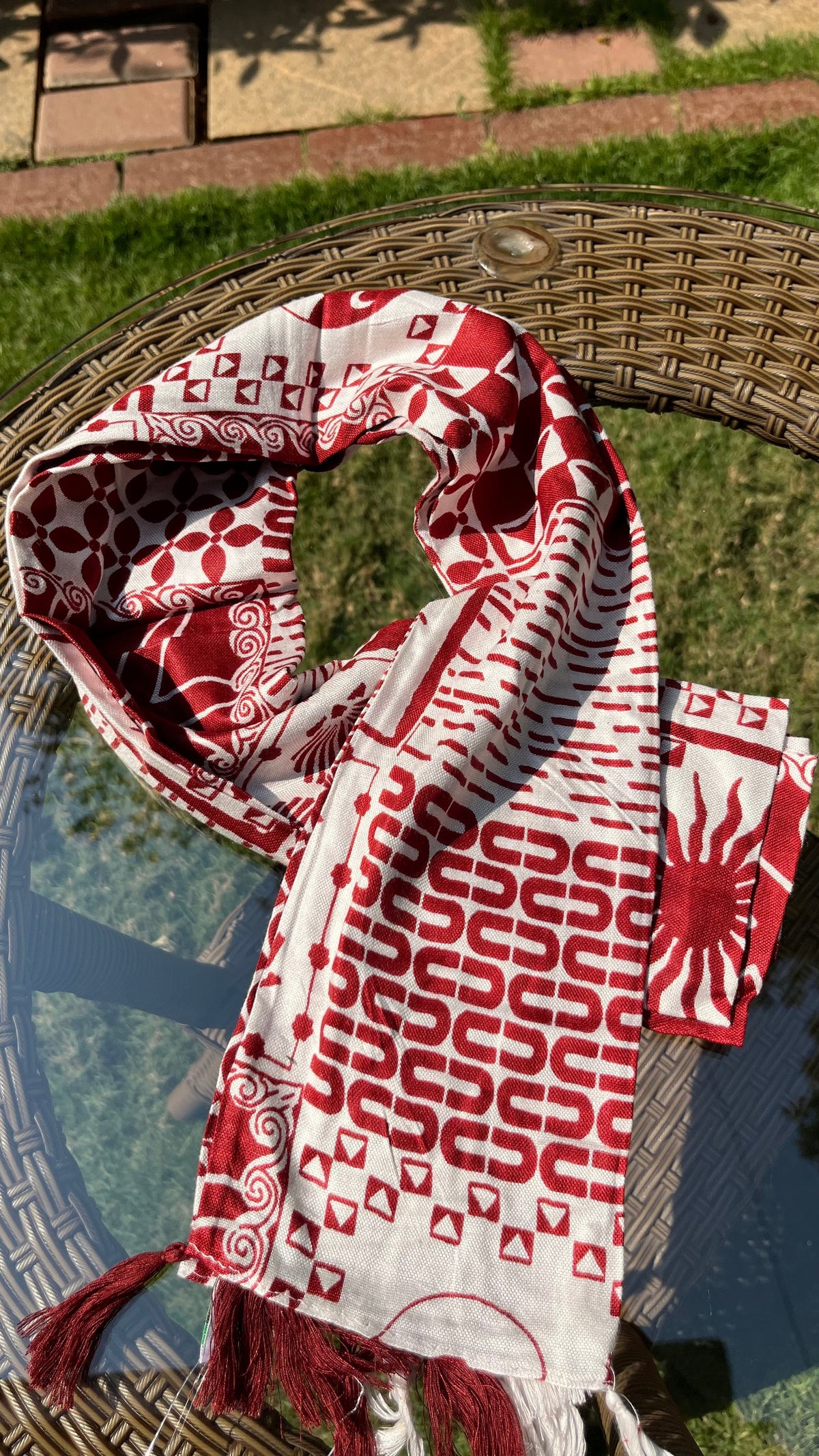 Red & White Printed Cotton Dupatta Sterling House