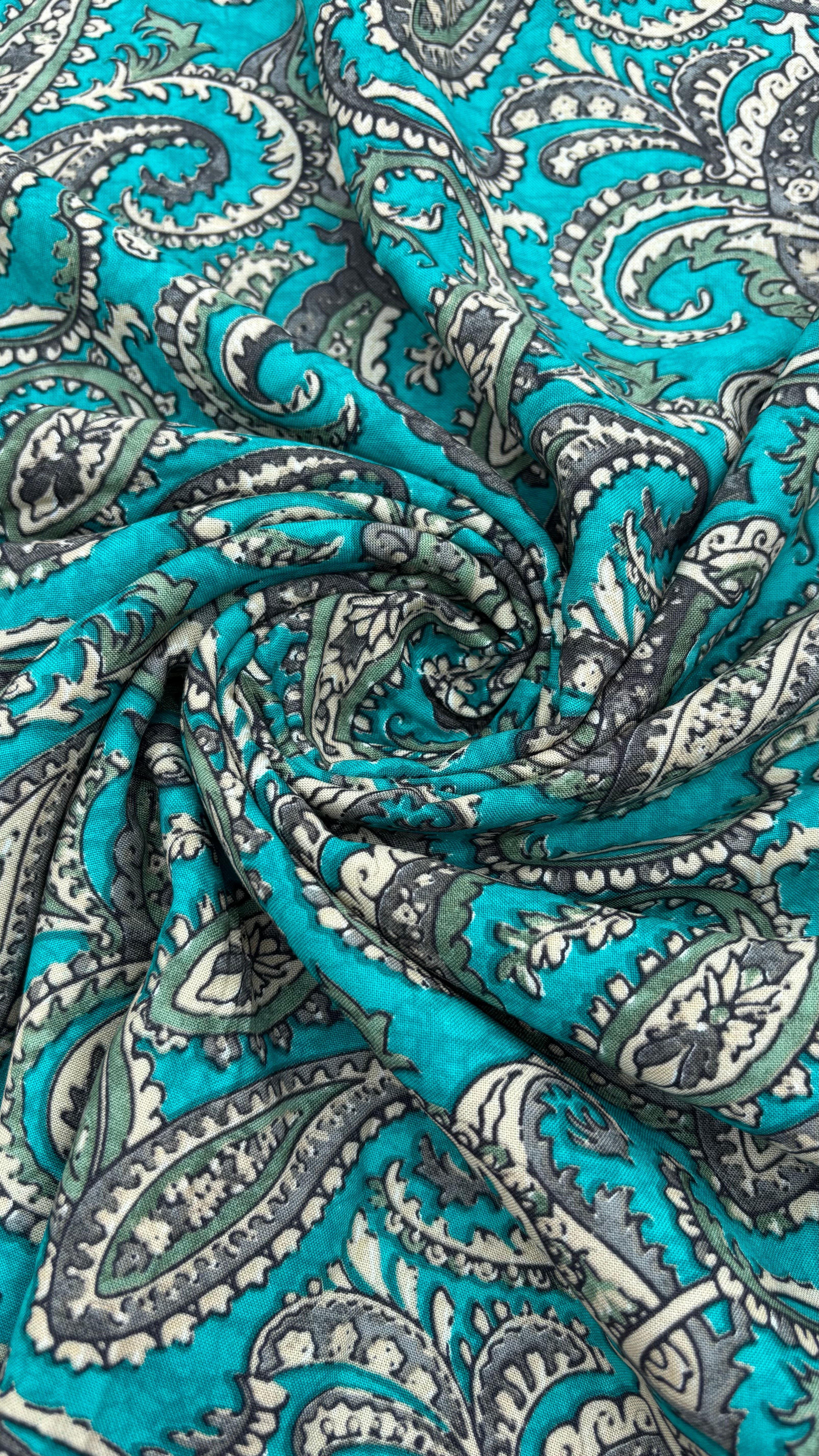 Turquoise Muslin Paisley Fabric Sterling House