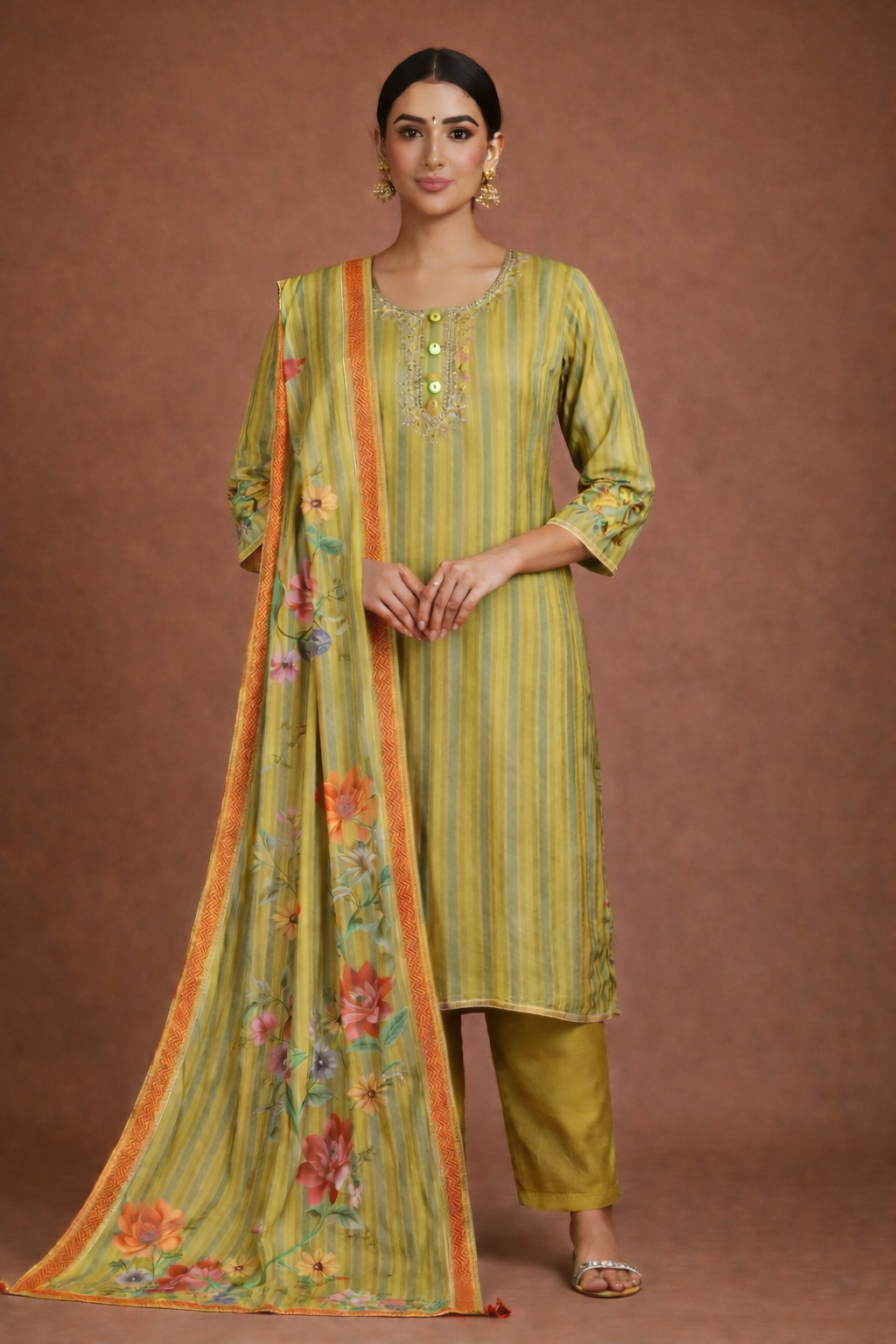 Luxe Green Muslin Suit Set