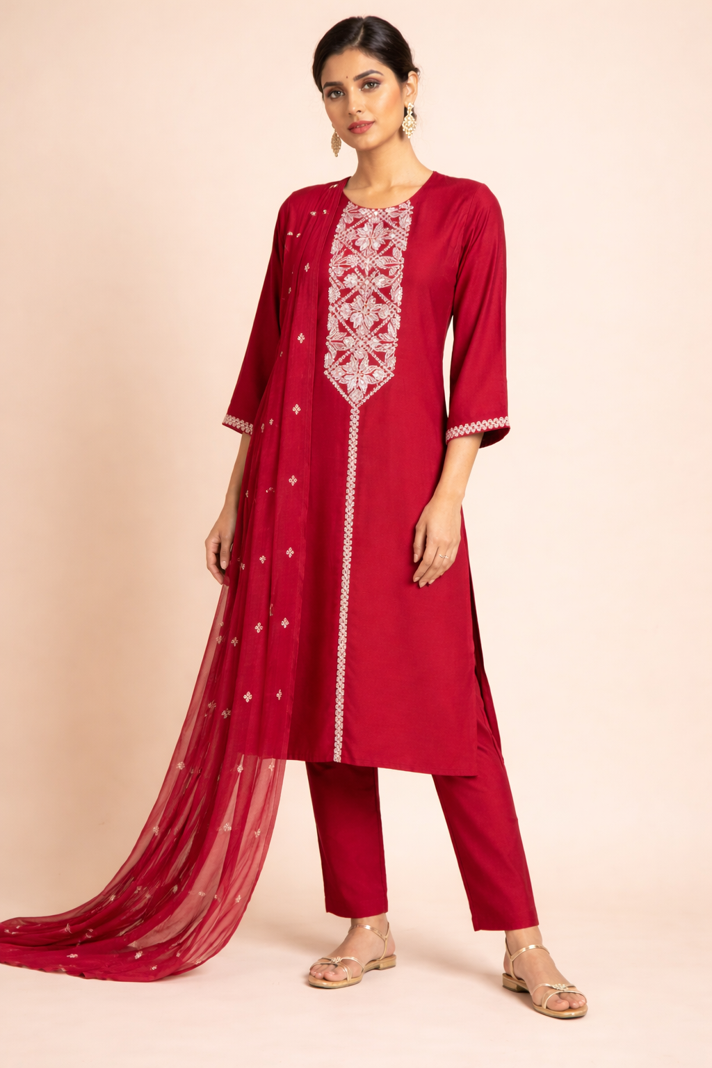 Afreen Dark Red Muslin Set
