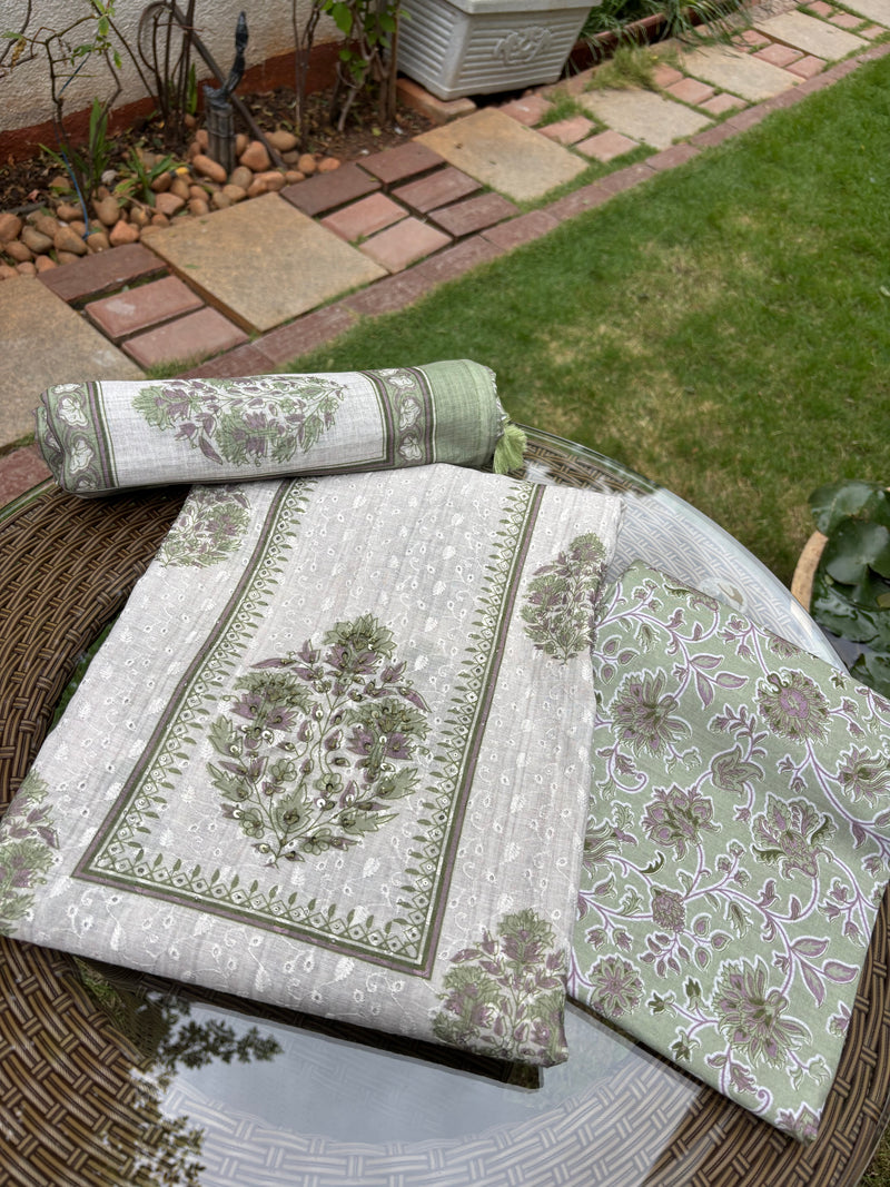Linen Chanderi Green Unstitched Suit Set Sterling House
