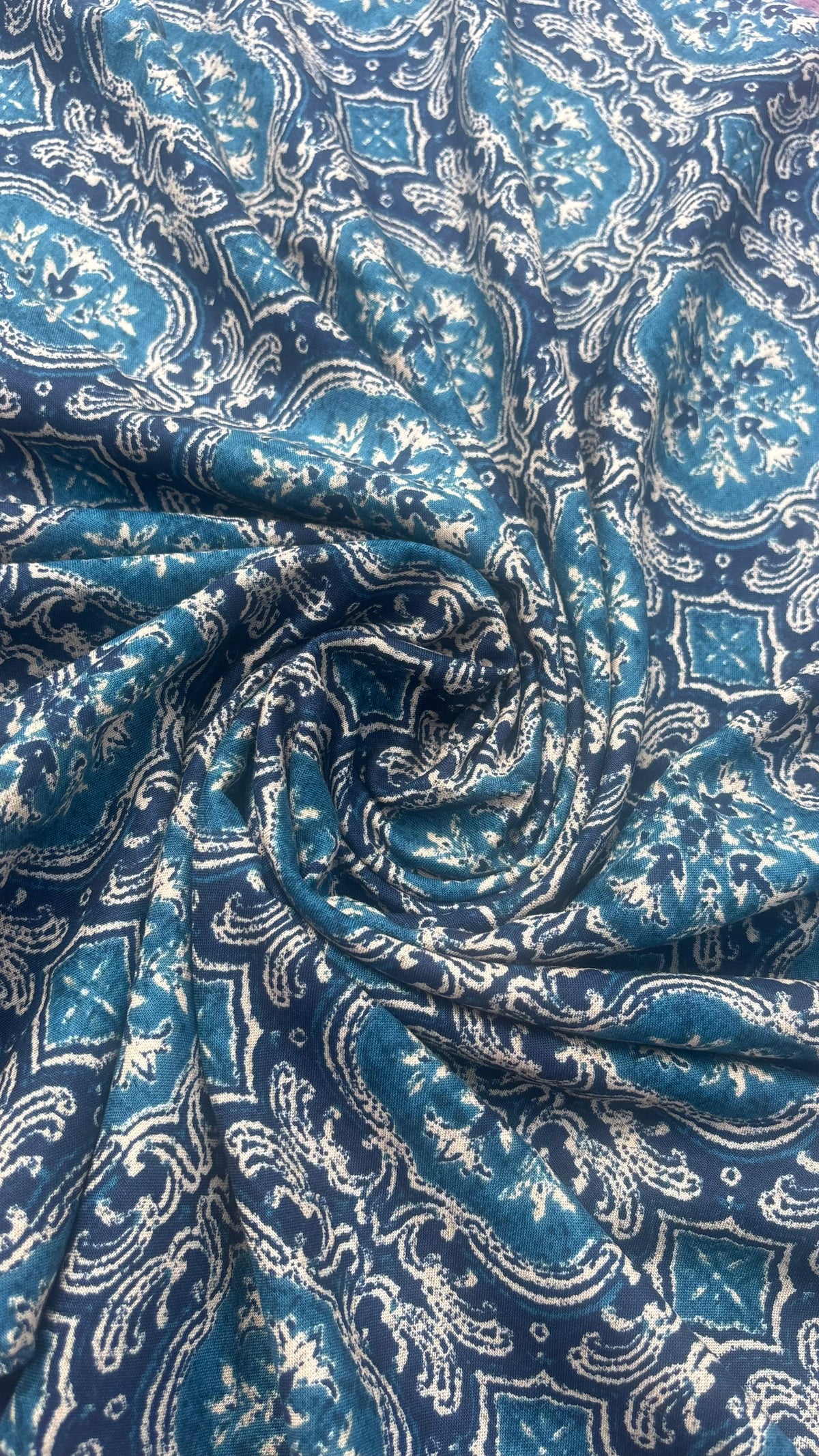 Blue Ornamental Rayon Fabric Sterling House