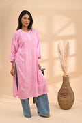 Pink Modal Chikankari Readymade Kurta