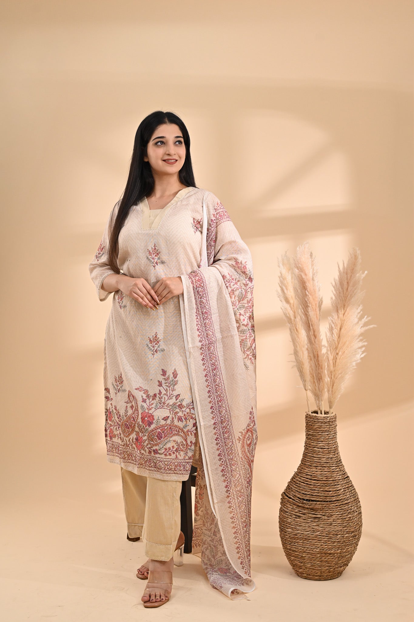 Beige Printed Cotton Readymade Set Sterling House