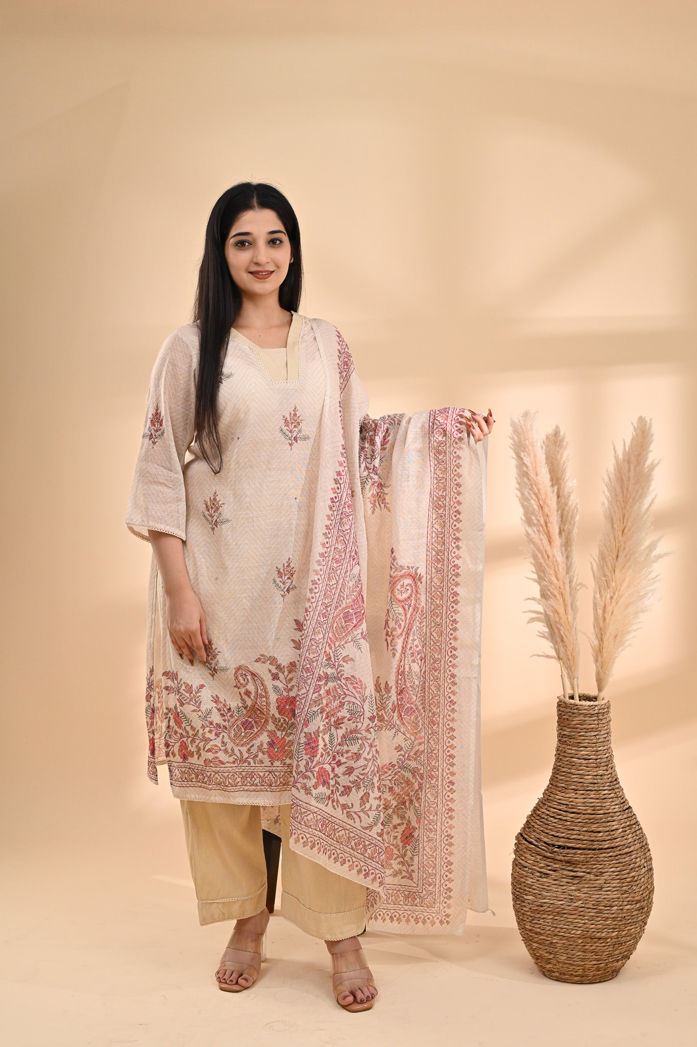 Beige Printed Cotton Readymade Set Sterling House