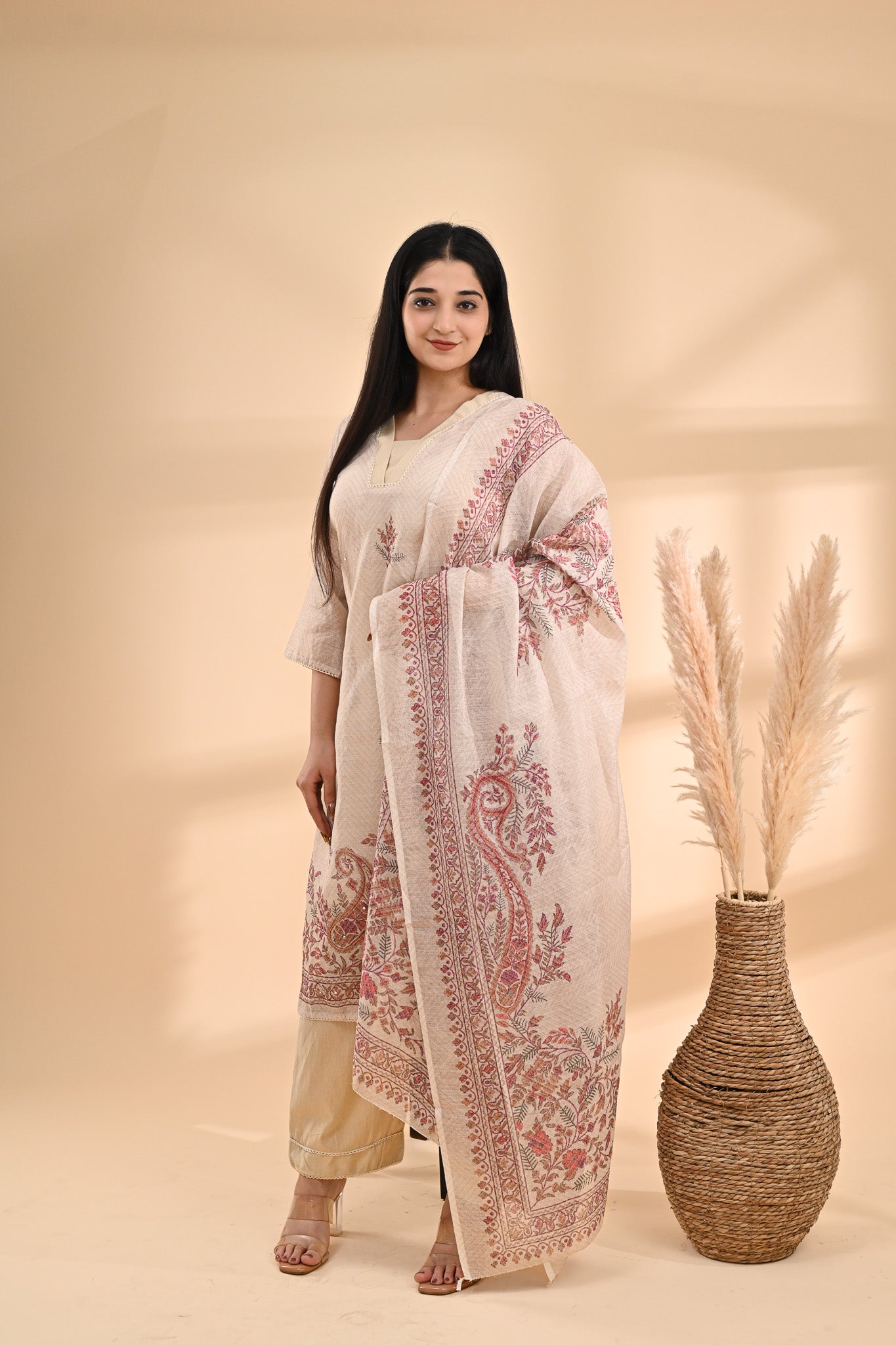 Beige Printed Cotton Readymade Set Sterling House