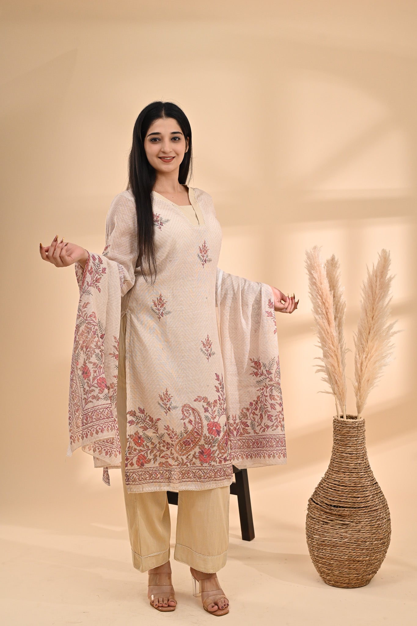 Beige Printed Cotton Readymade Set Sterling House