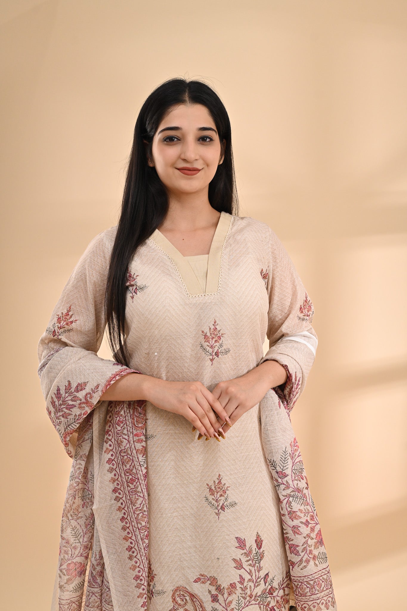 Beige Printed Cotton Readymade Set Sterling House