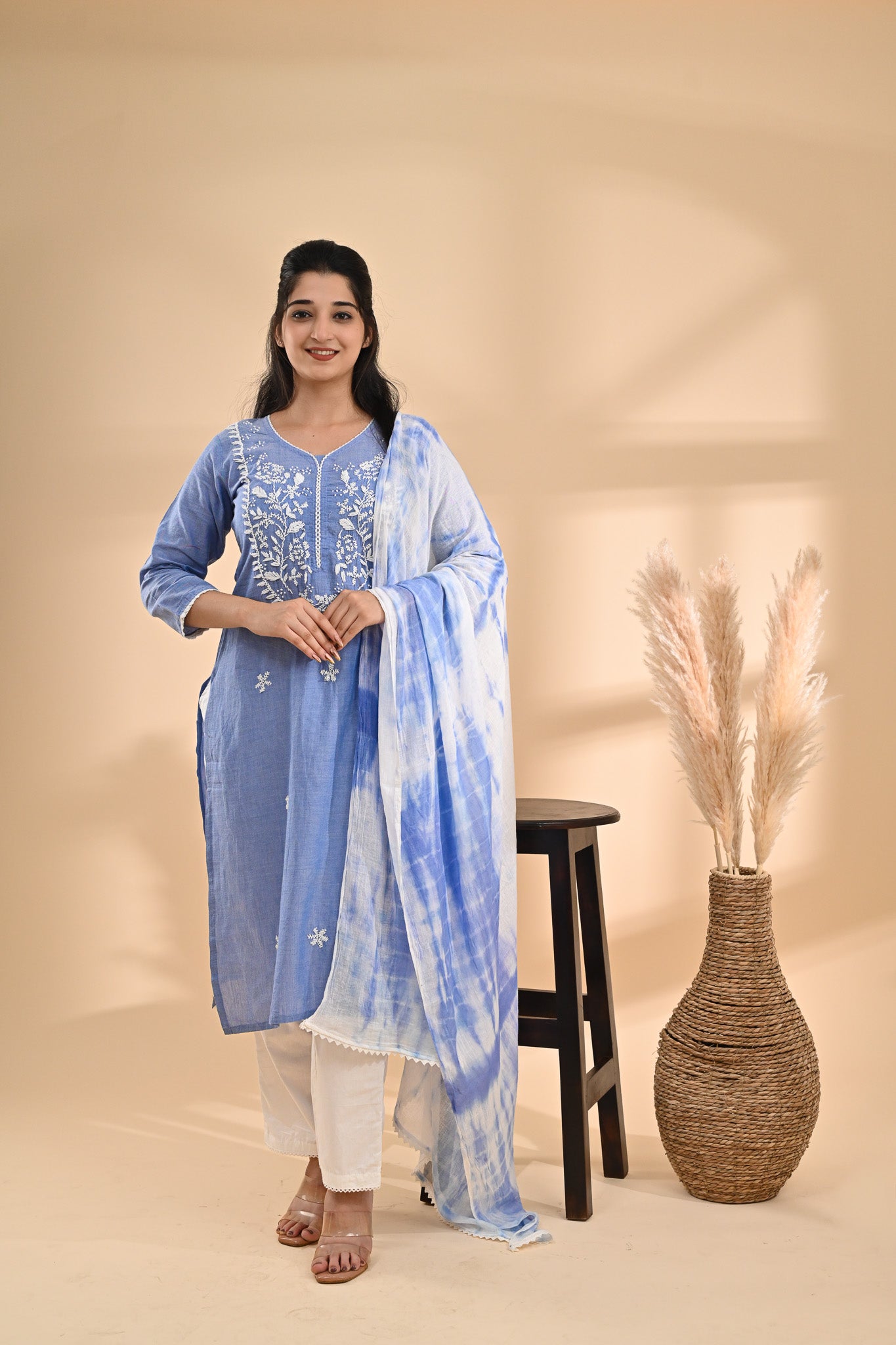 Powder Blue Cotton Readymade Set Sterling House