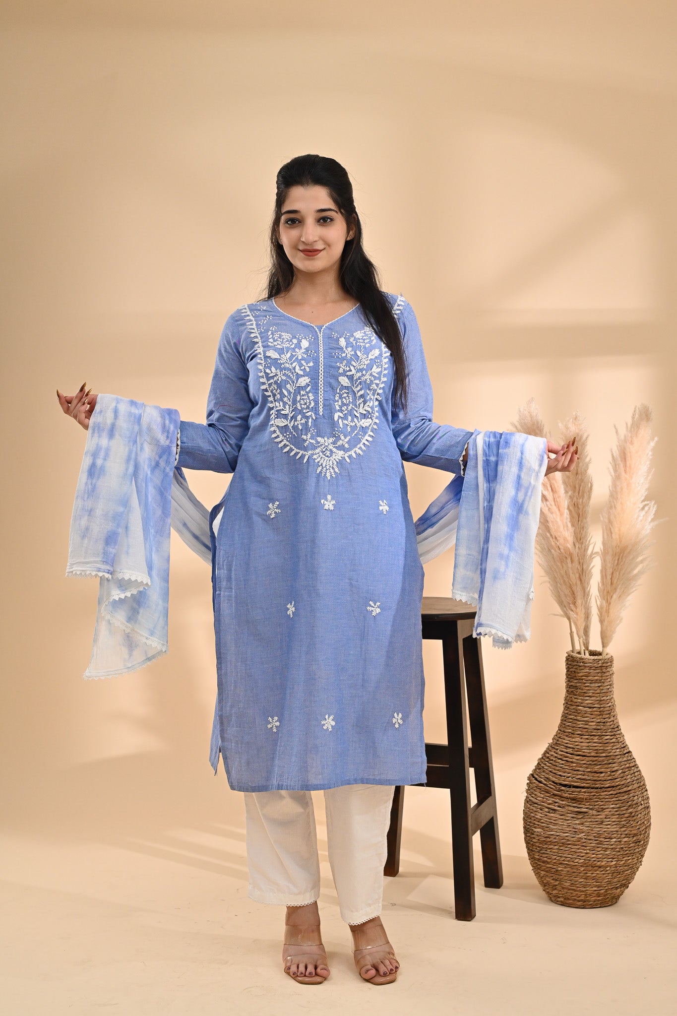 Powder Blue Cotton Readymade Set Sterling House