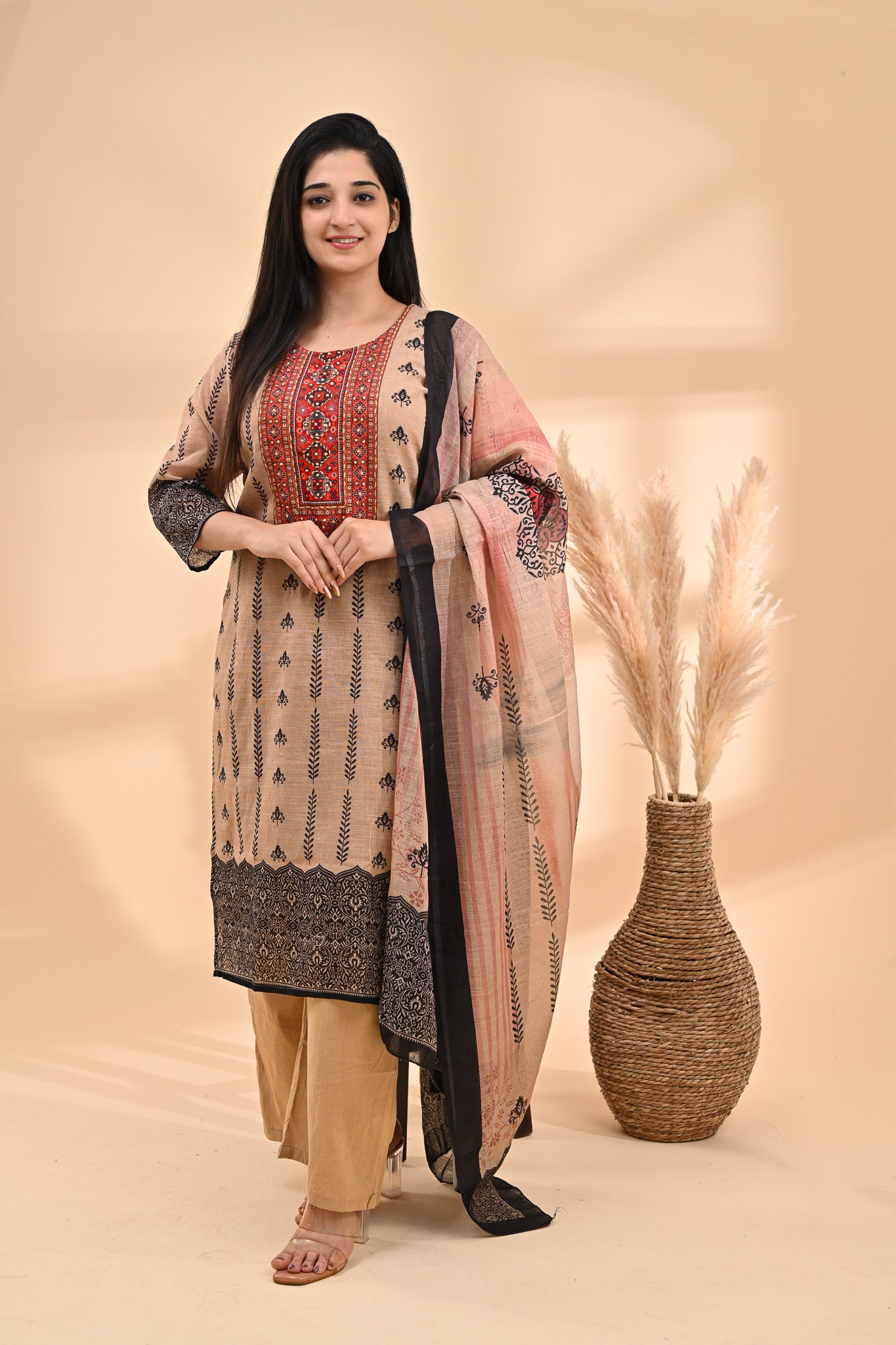Beige Printed Cotton Readymade Set Sterling House
