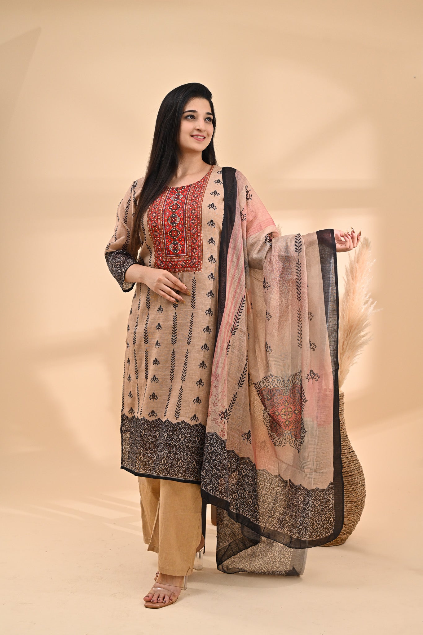 Beige Printed Cotton Readymade Set Sterling House