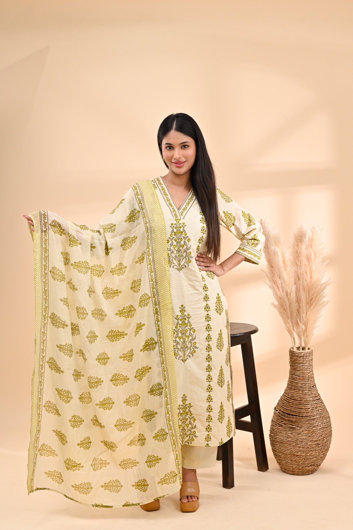 Cream Printed Cotton Readymade set Sterling House