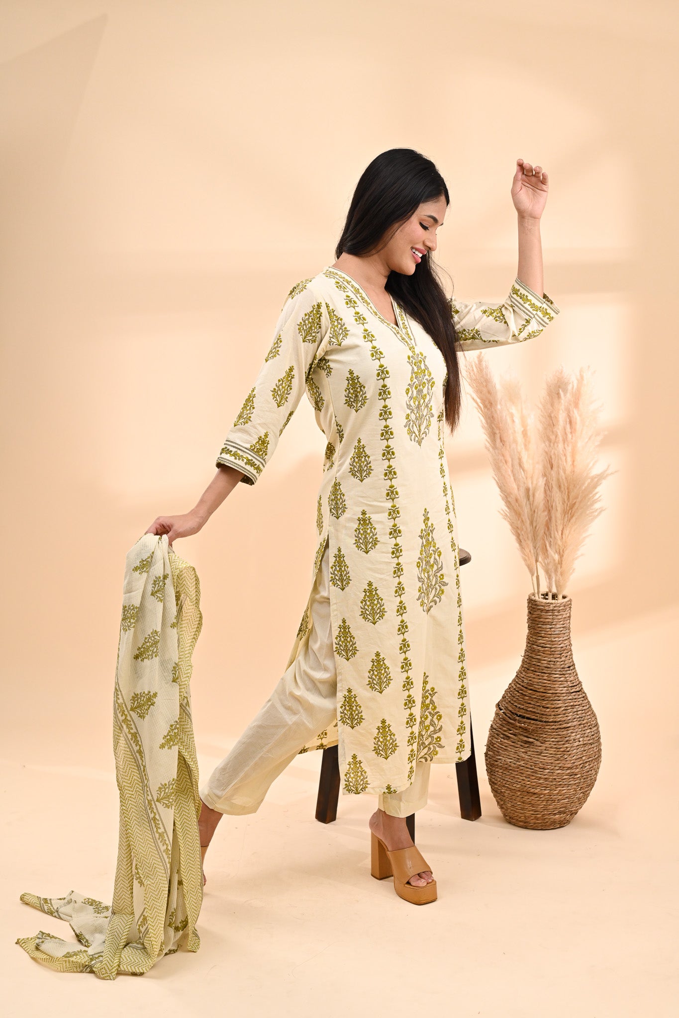 Cream Printed Cotton Readymade set Sterling House