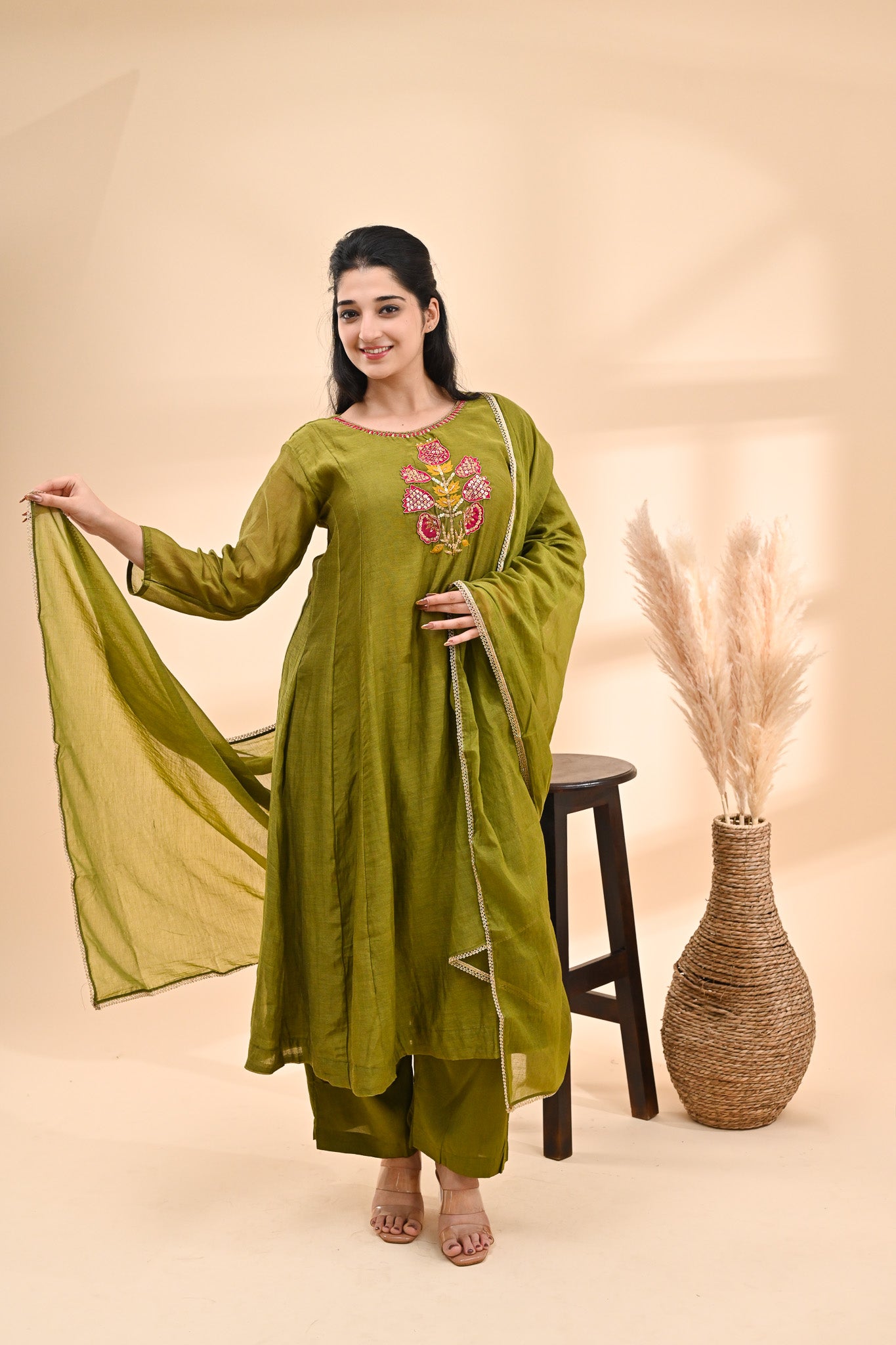Olive-green Cotton Readymade Set Sterling House