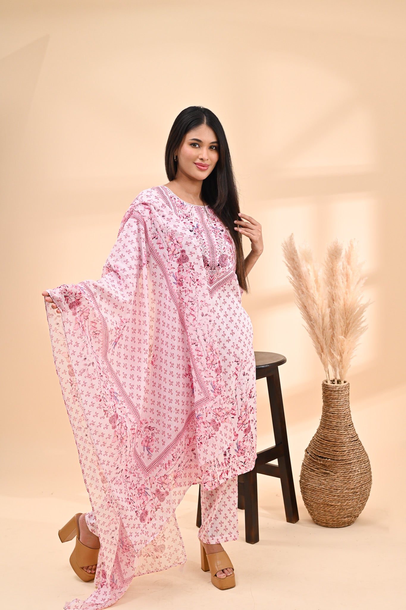Baby-pink Cotton Printed Readymade set Sterling House