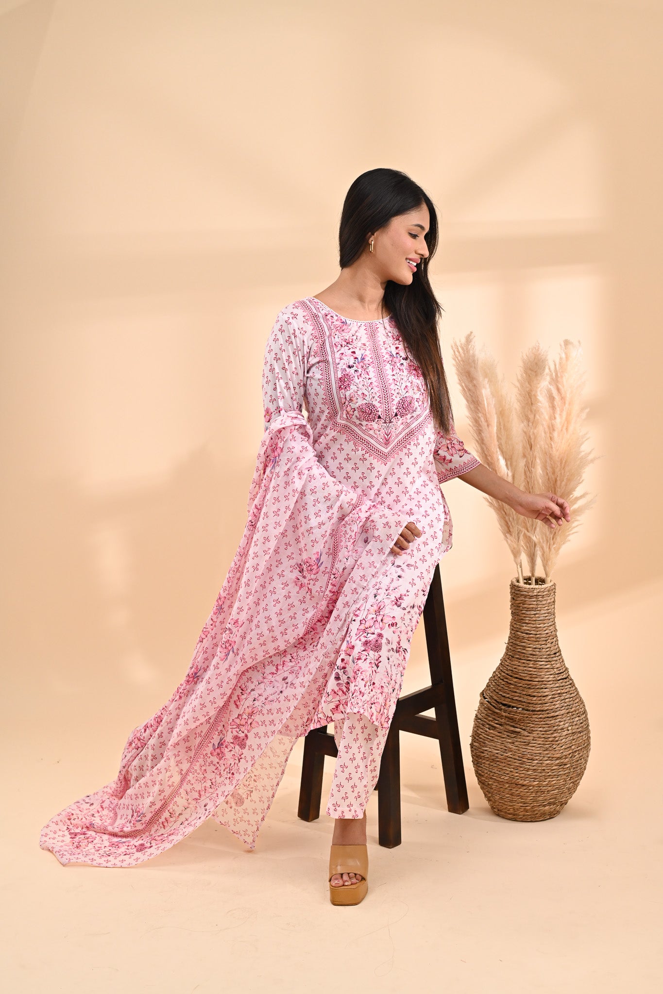 Baby-pink Cotton Printed Readymade set Sterling House