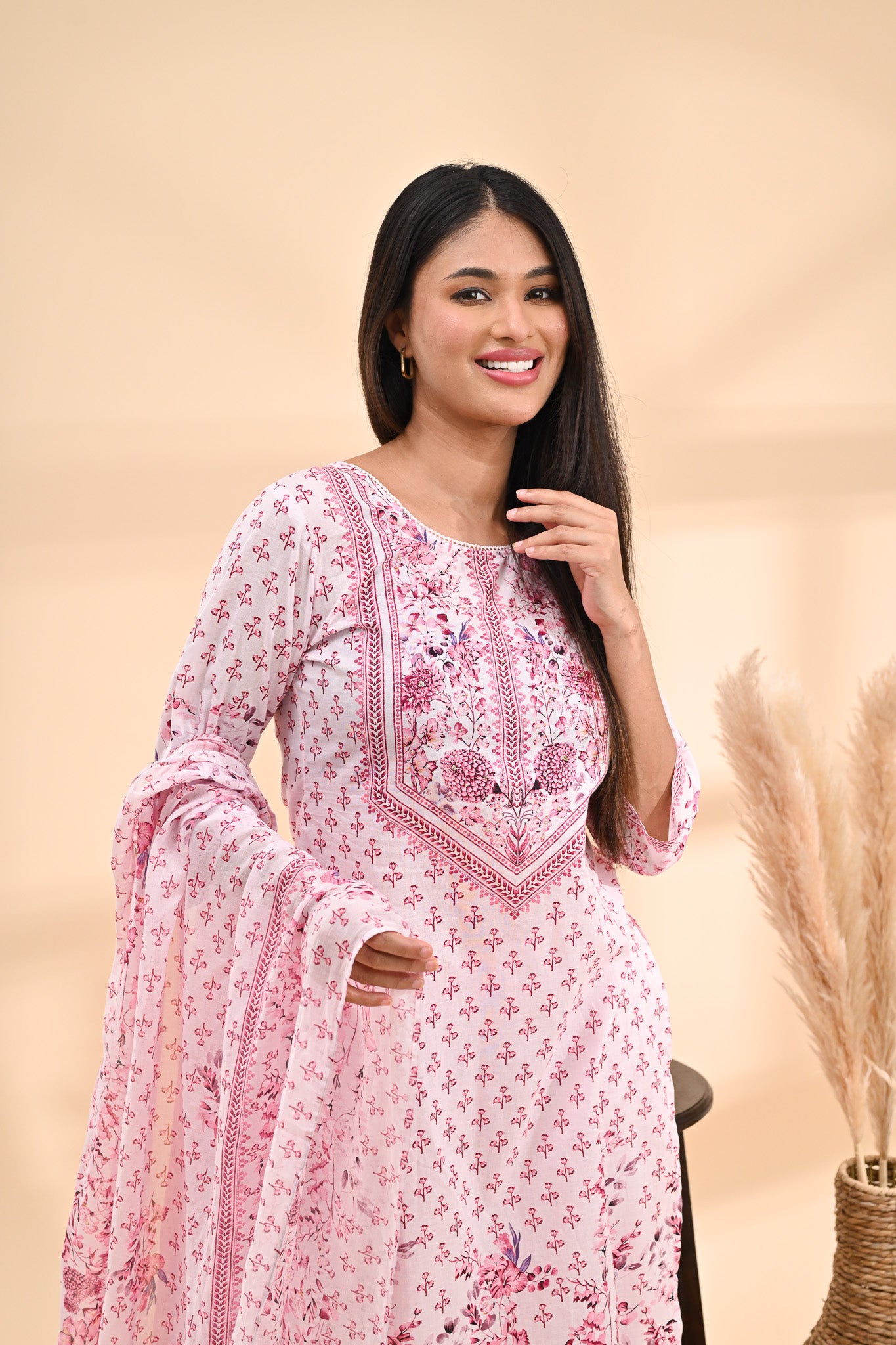 Baby-pink Cotton Printed Readymade set Sterling House
