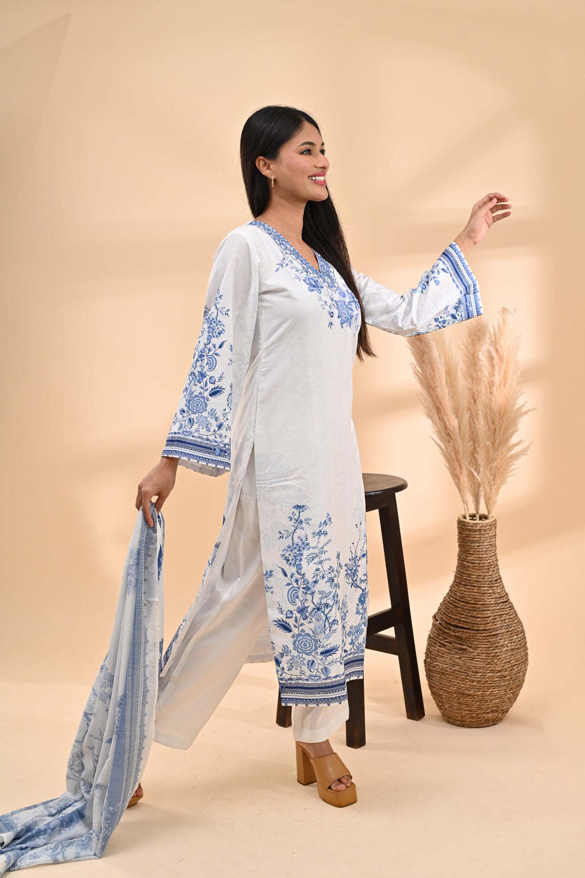 White Muslin Readymade Set Sterling House