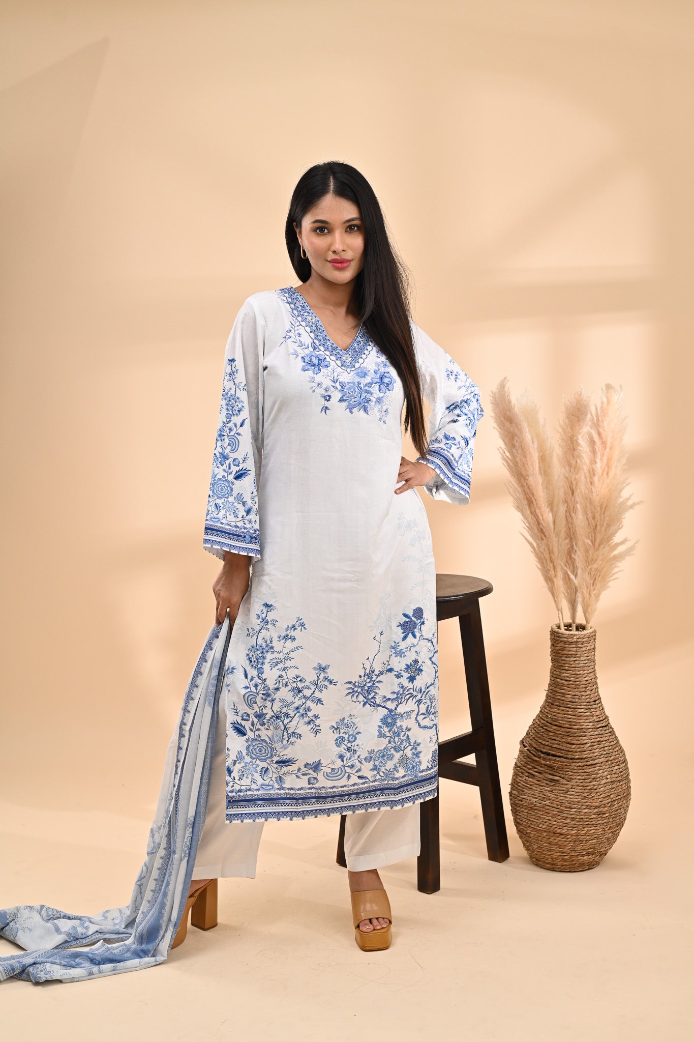 White Muslin Readymade Set Sterling House