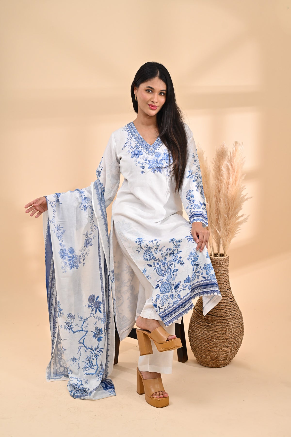 White Muslin Readymade Set Sterling House