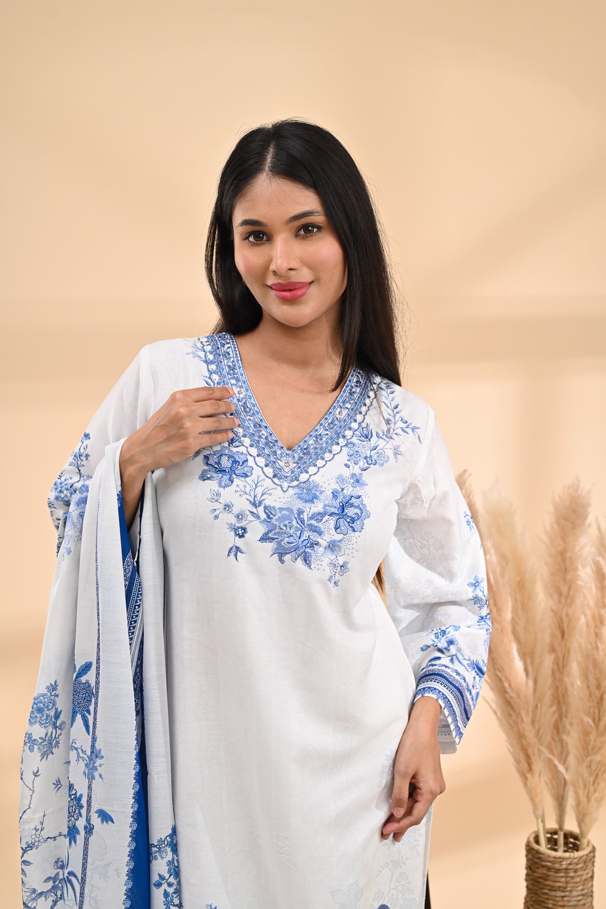 White Muslin Readymade Set Sterling House