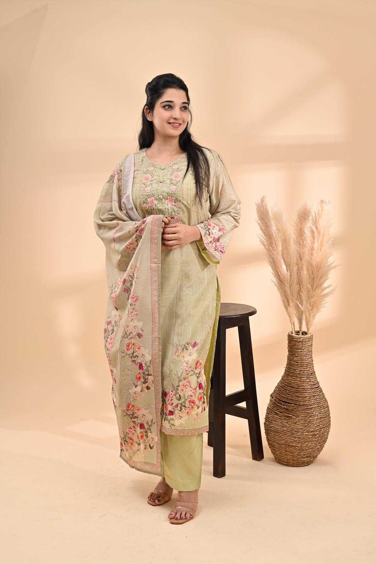 Sage-green Muslin Readymade Set Sterling House