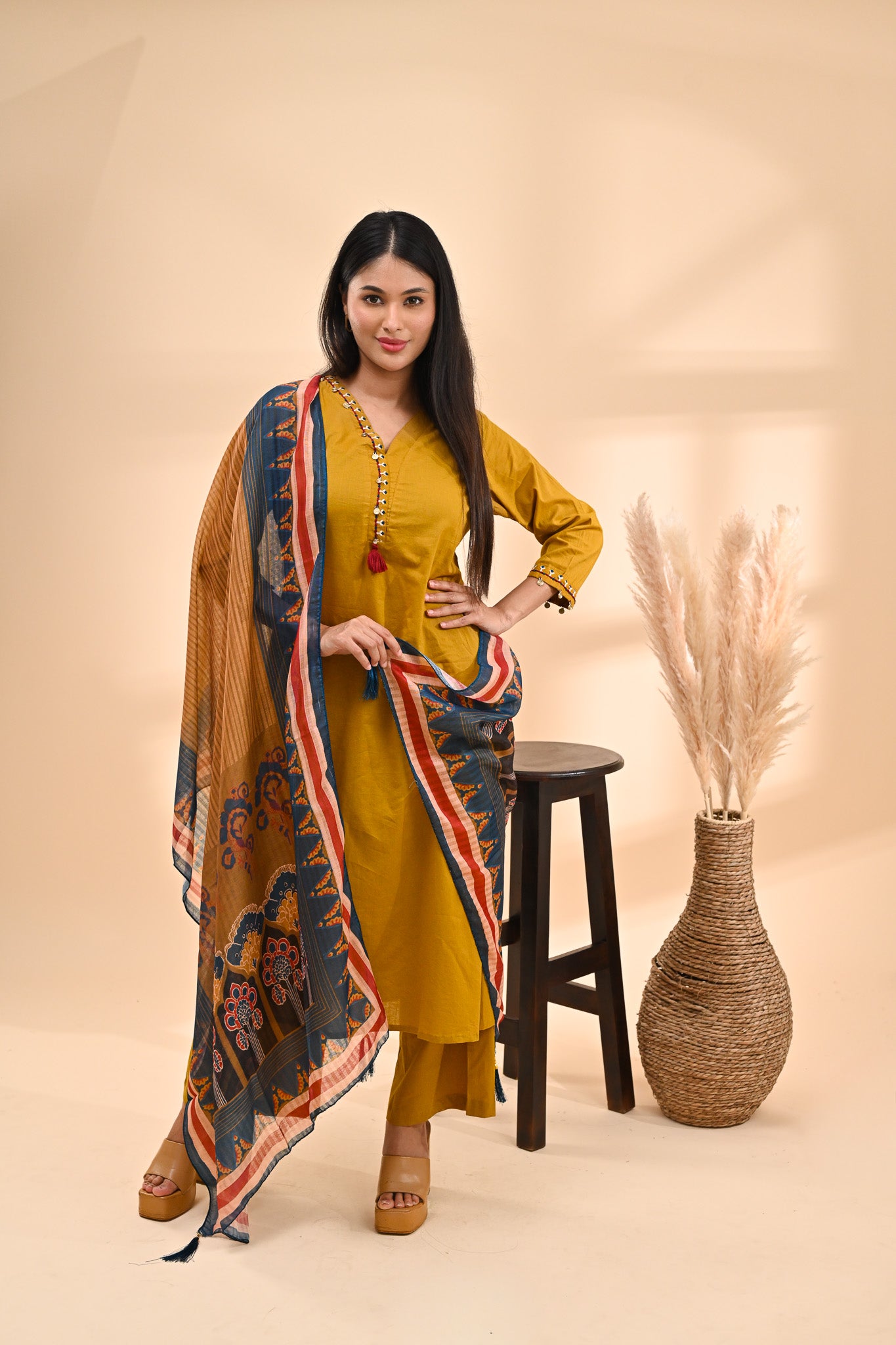 Mustard Cotton Readymade Set Sterling House