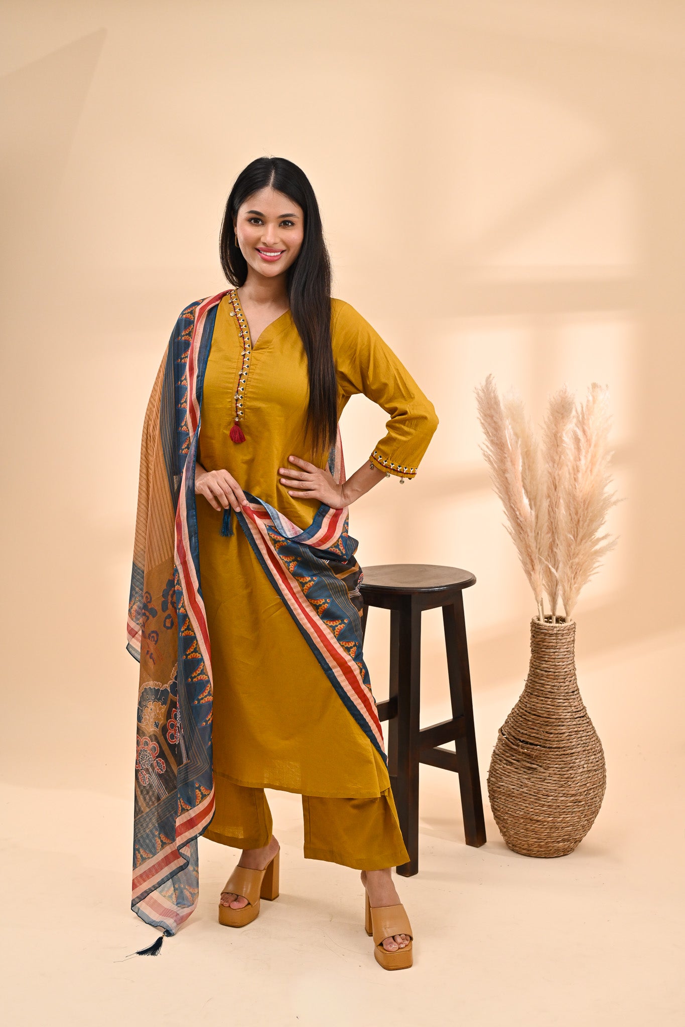Mustard Cotton Readymade Set Sterling House