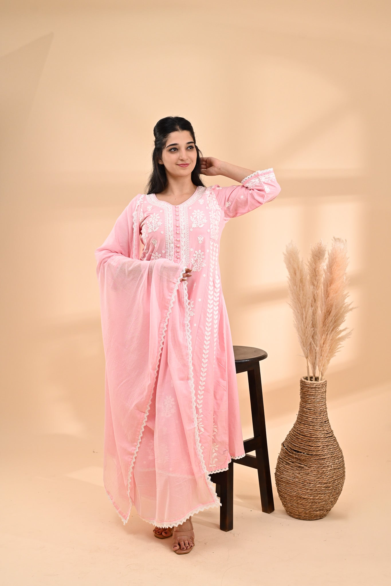Pink Anarkali Cotton Readymade Set Sterling House