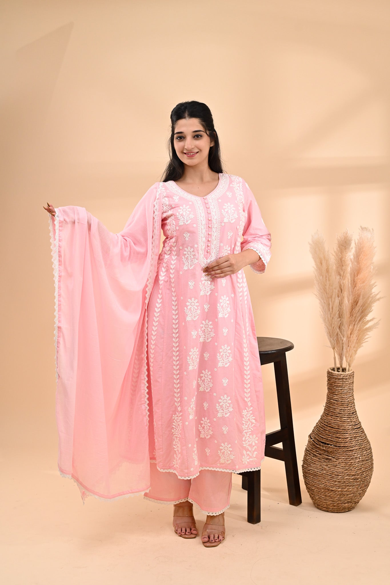 Pink Anarkali Cotton Readymade Set Sterling House