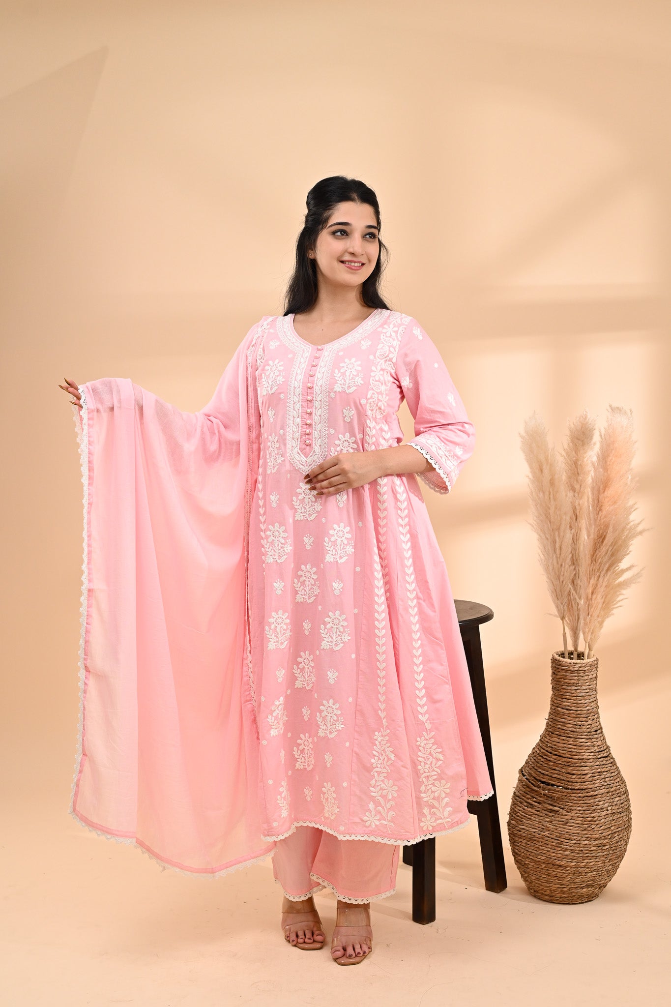Pink Anarkali Cotton Readymade Set Sterling House