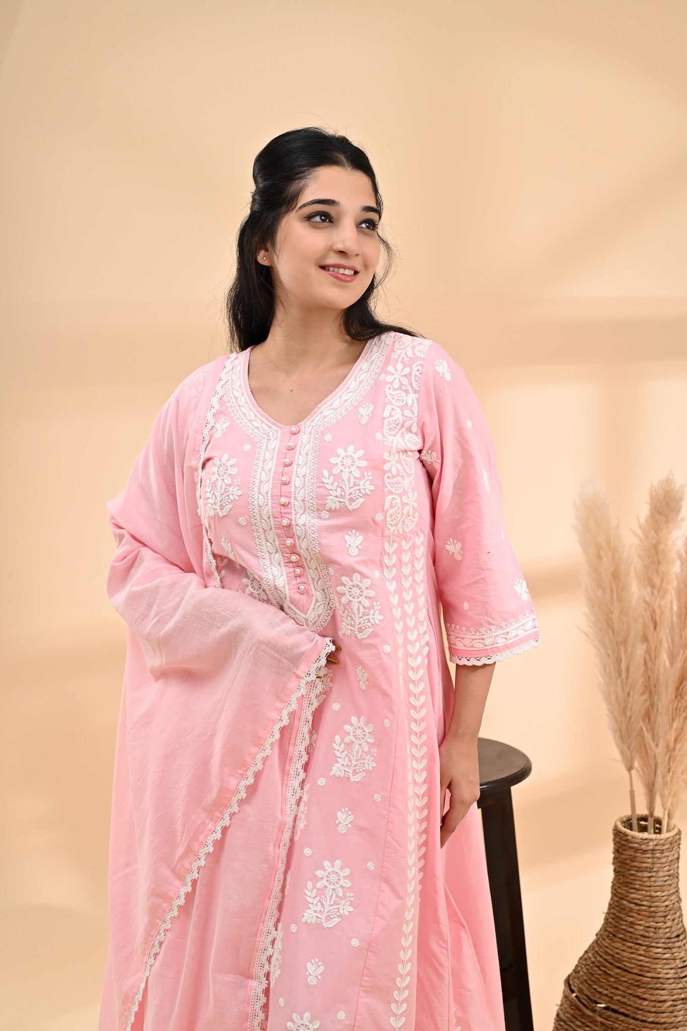 Pink Anarkali Cotton Readymade Set Sterling House