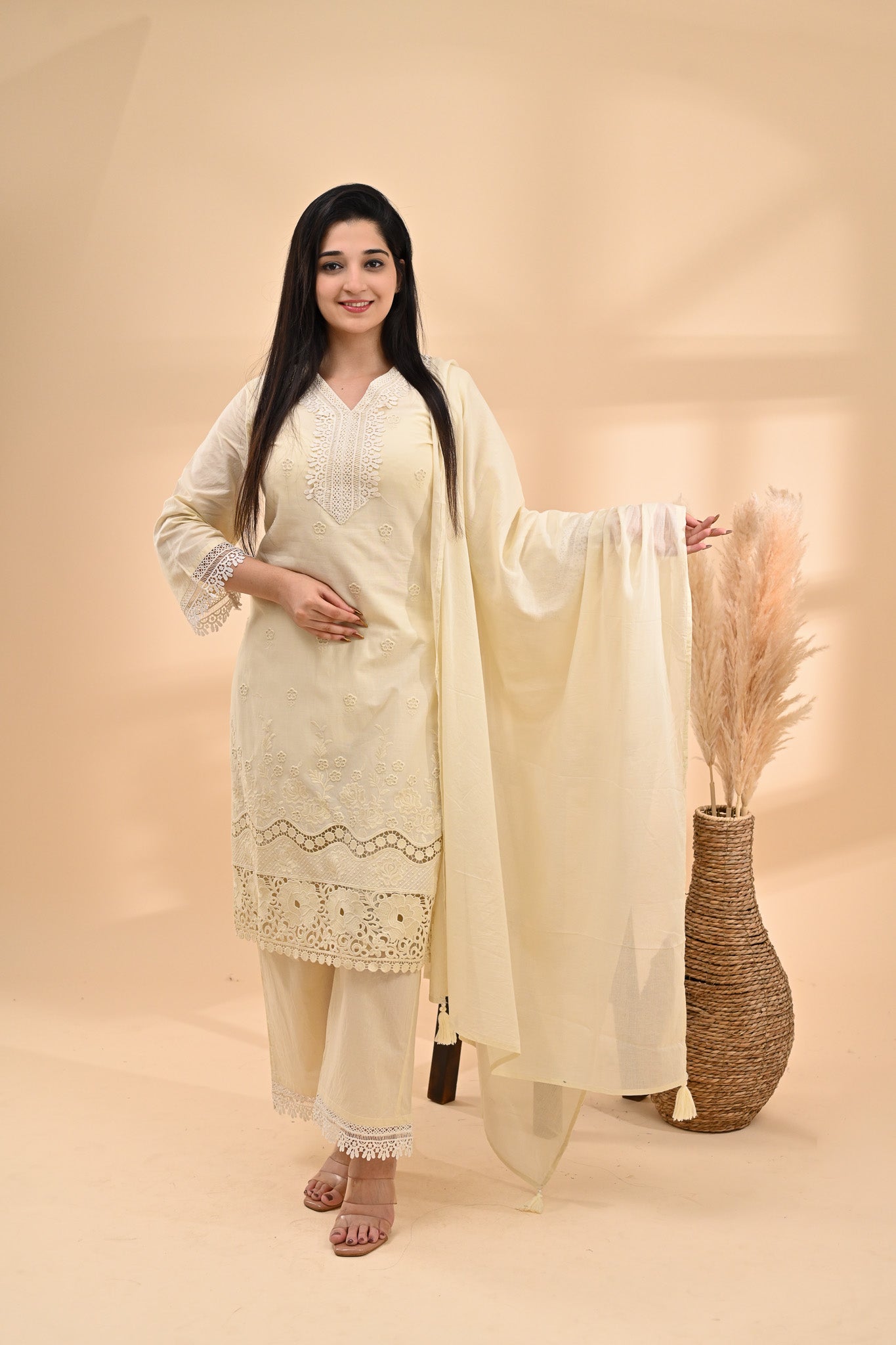 Off-White Cotton Readymade Set Sterling House